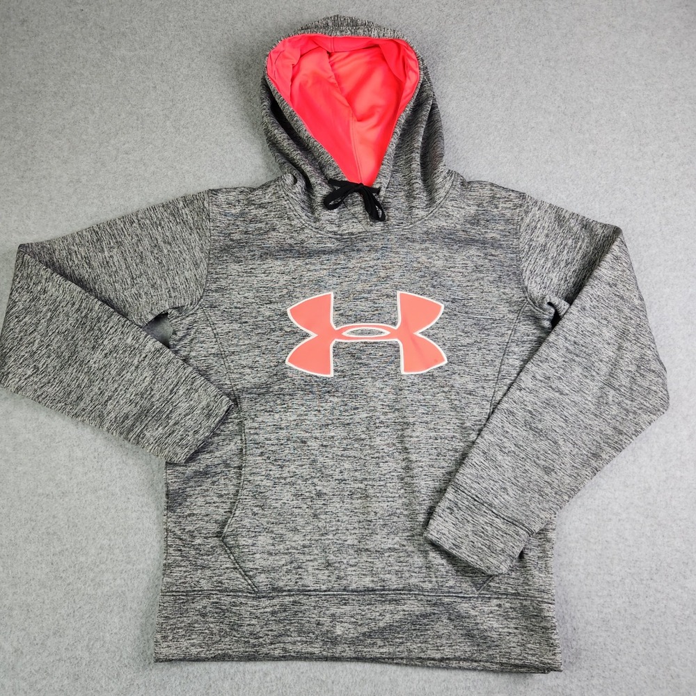 Under Armour Hoodie Womens Small Gray ColdGear Space Dye Semi-Fitted Big Logo